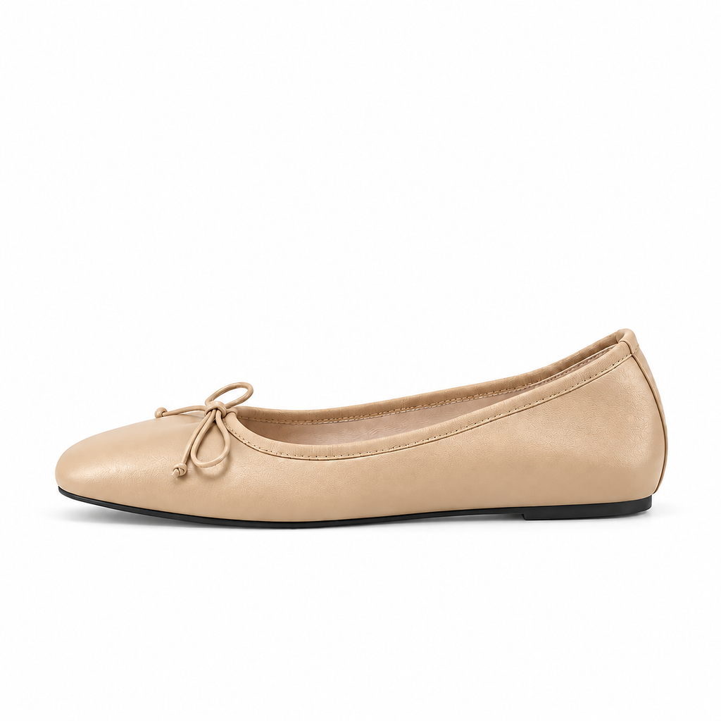 Apricot Womens Leather-Look Bow Ballet Flats - neutral ballet flats UK