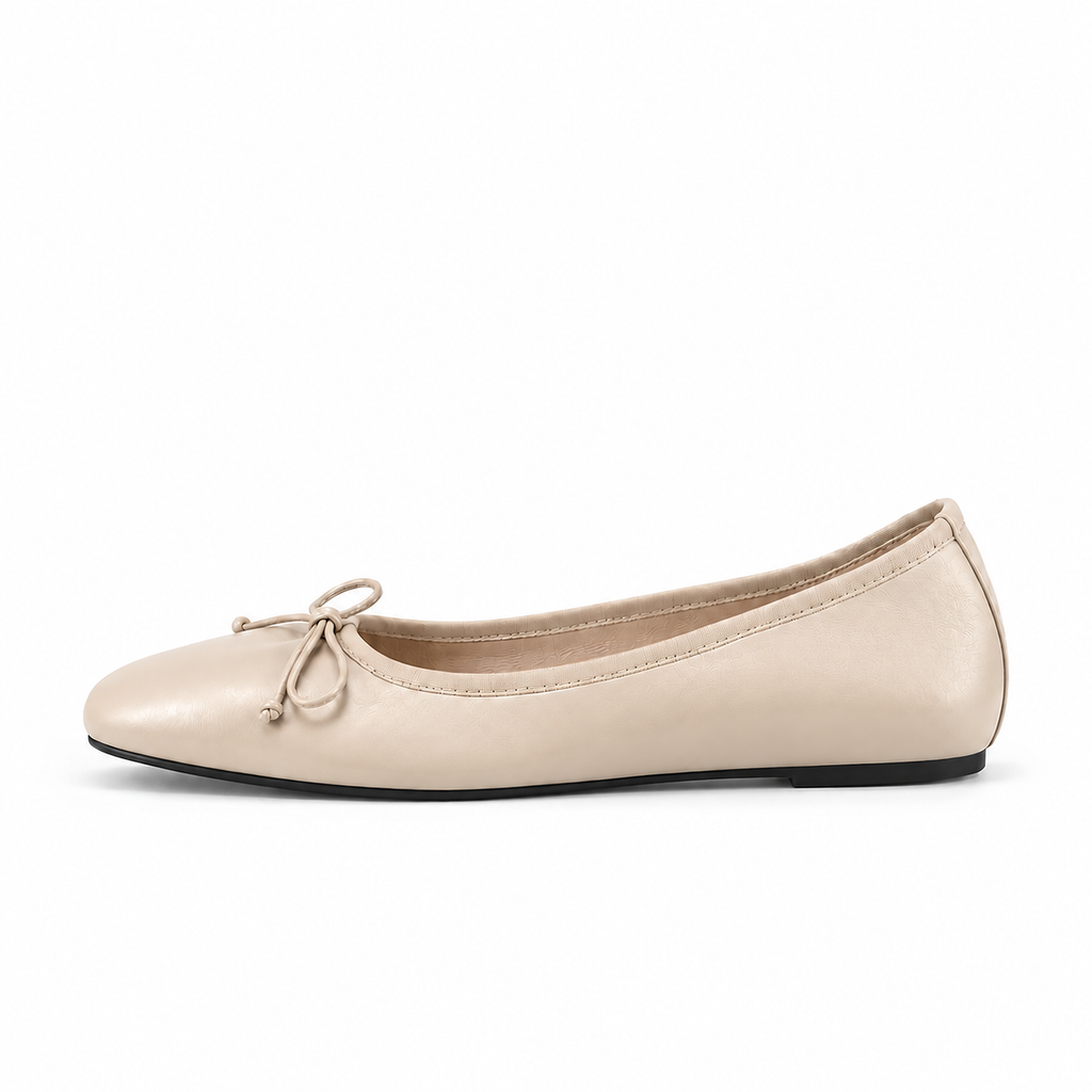 Beige Womens Leather-Look Bow Ballet Flats - beige ballet flats UK