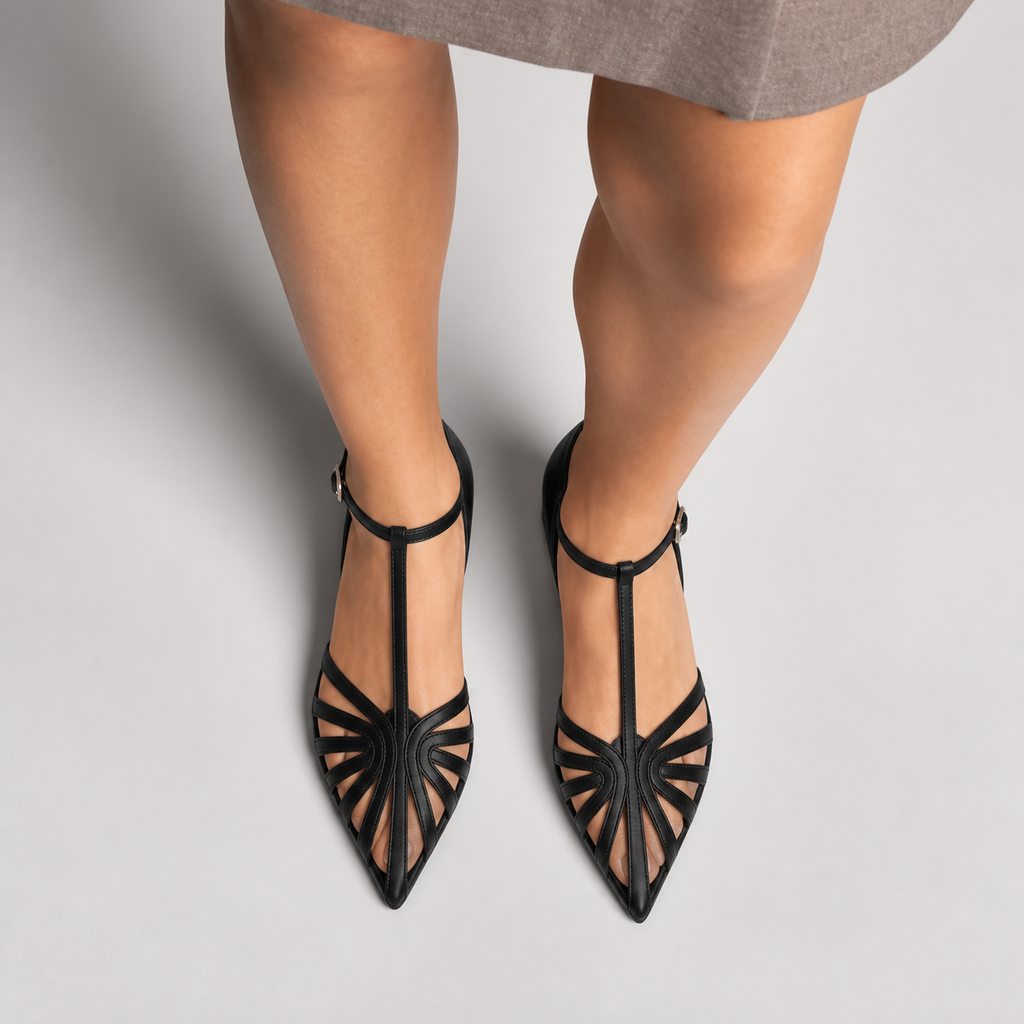 Womens Pointed Cut Out Ballet Flats side view - ladies ballet flats UK