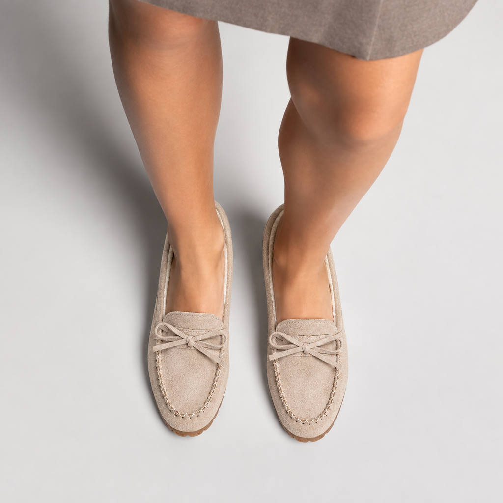 Womens Fur Lined Moccasin Loafers side view - ladies moccasin loafers UK