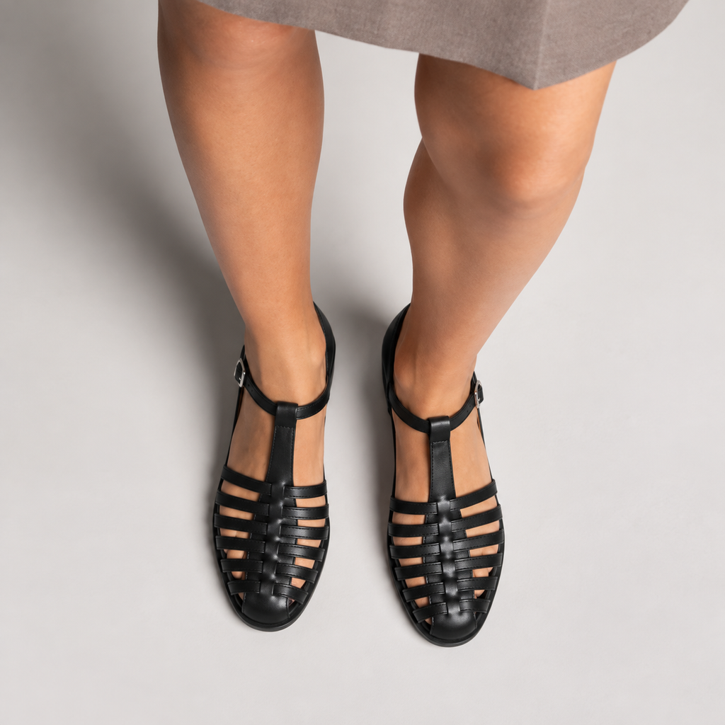 Womens Woven Ankle Strap Ballet Flats side view - ladies ballet flats UK