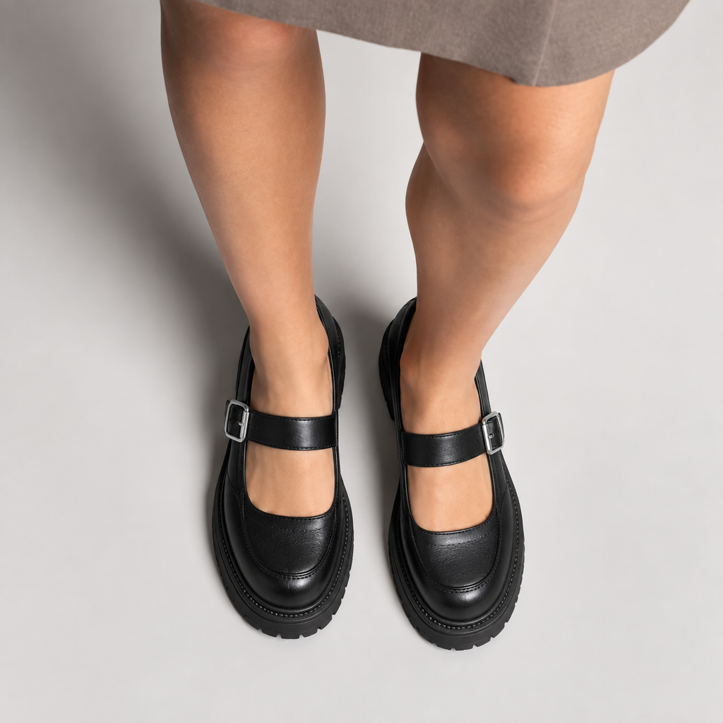 Womens Leather Black Loafers side view - women's leather loafers UK