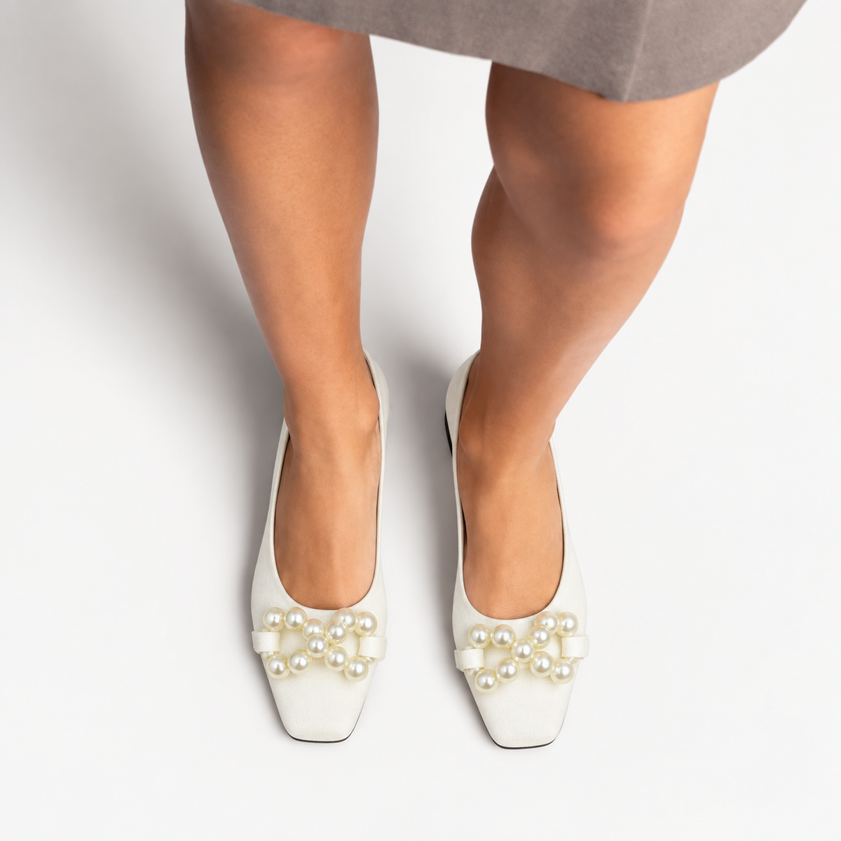 Womens Pearl Square Toe Ballet Flats side view - women's ballet flats UK