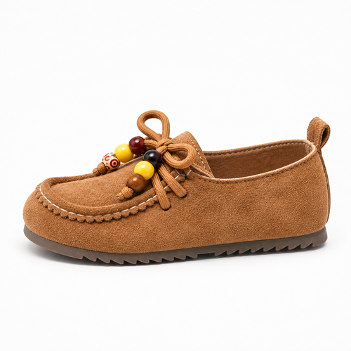 Kids Soft Sole Retro Loafers Brown side view - premium brown children loafer with soft flexible outsole