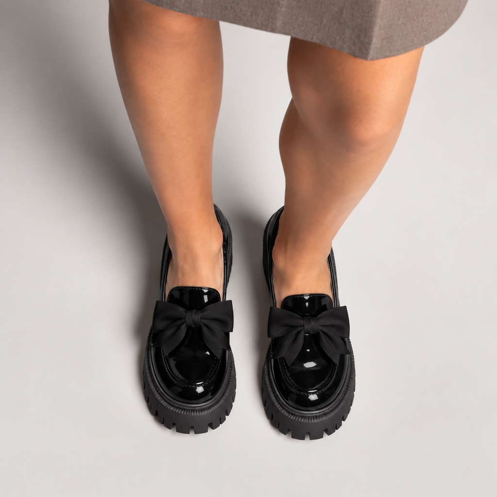 Womens Bow Platform Black Ballet Flats side view - women's ballet flats UK