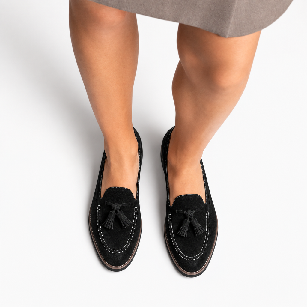 Womens Suede Tassel Purple Loafers side view - women's suede loafers UK