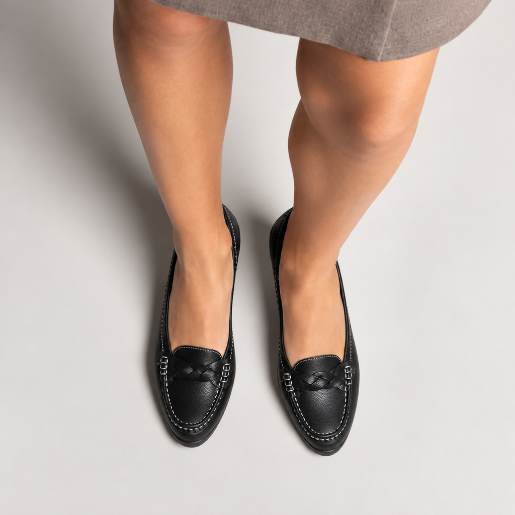Womens Leather Wedge Ballet Flats side view - women's ballet flats UK