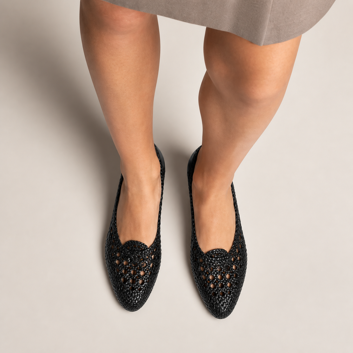 Womens Leather Woven Ballet Flats side view - women's ballet flats UK