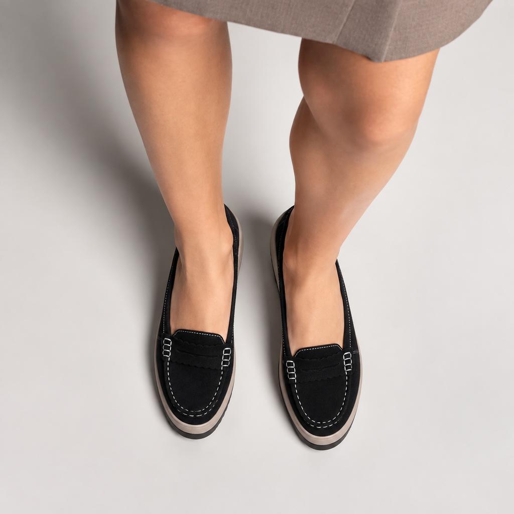 Womens Leather Round Toe Platform Loafers side view - women's leather loafers UK