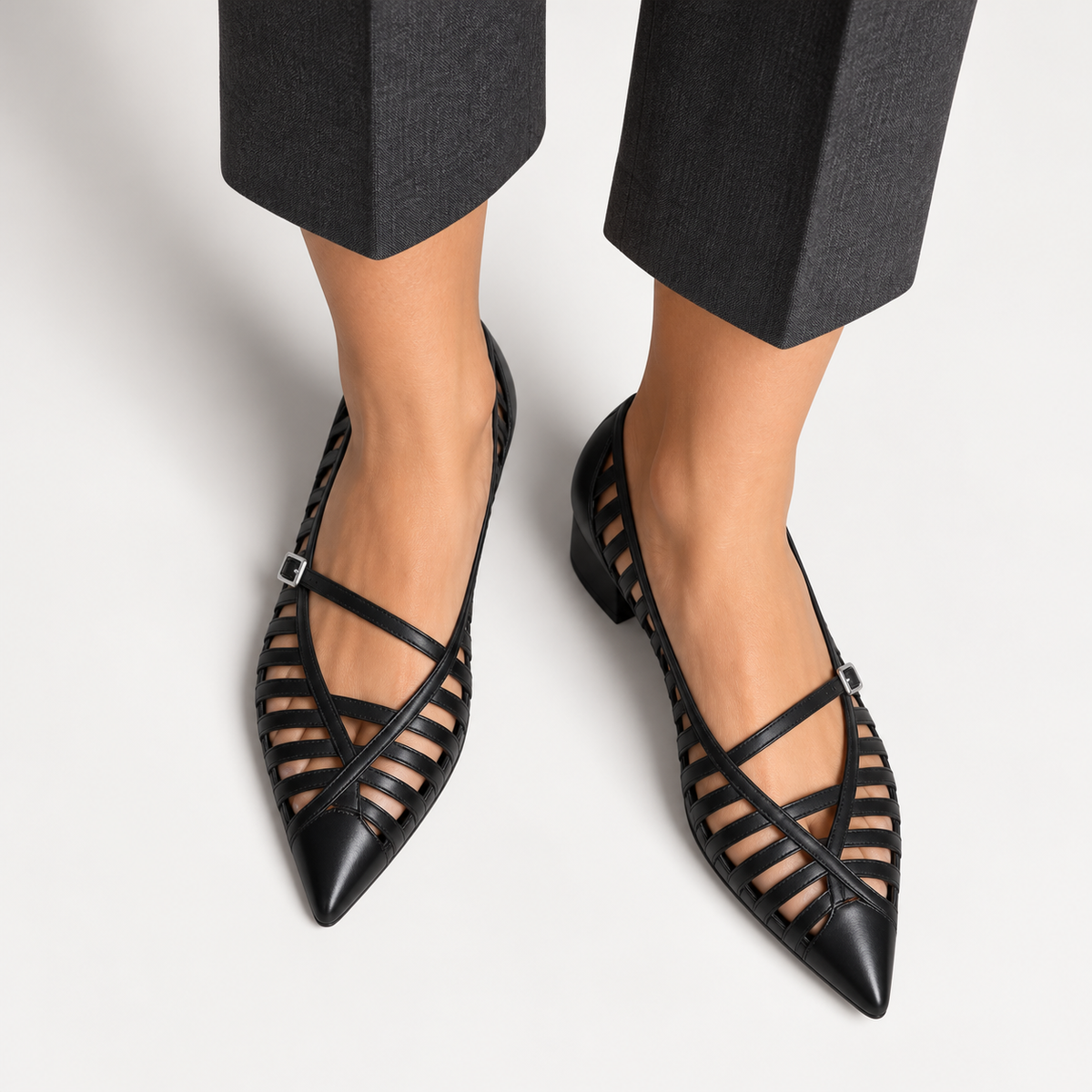 Womens Pointed Toe Chunky Summer Ballet Flats side view - women's ballet flats UK