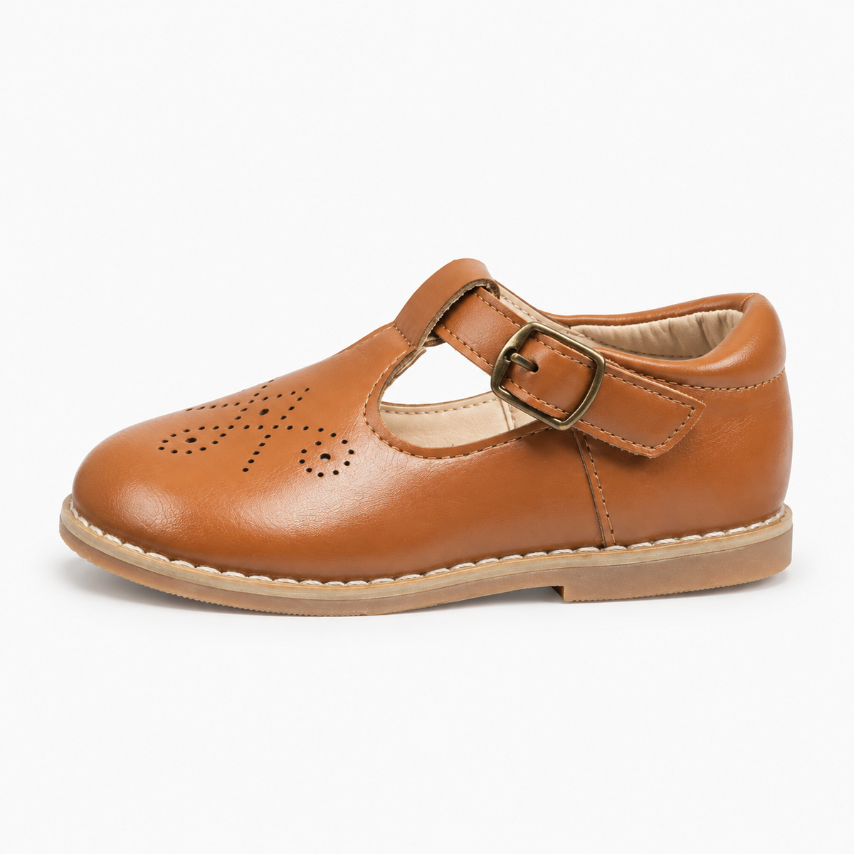 Kids Leather Walking Retro Ballet Flats Light Brown - vue de cote premium sur fond clair