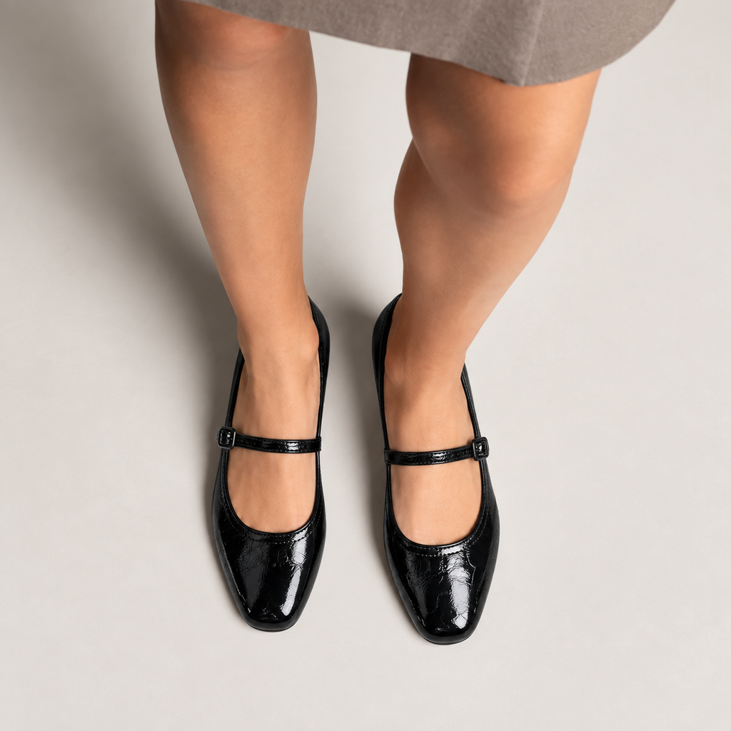 Womens Mary Jane Buckle Strappy Ballet Flats side view - Mary Jane ballet flats UK