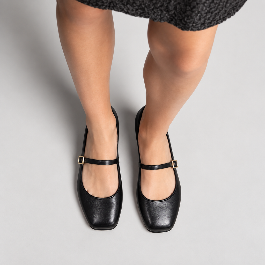 Womens Square Toe Retro Ballet Flats side view - women's ballet flats UK