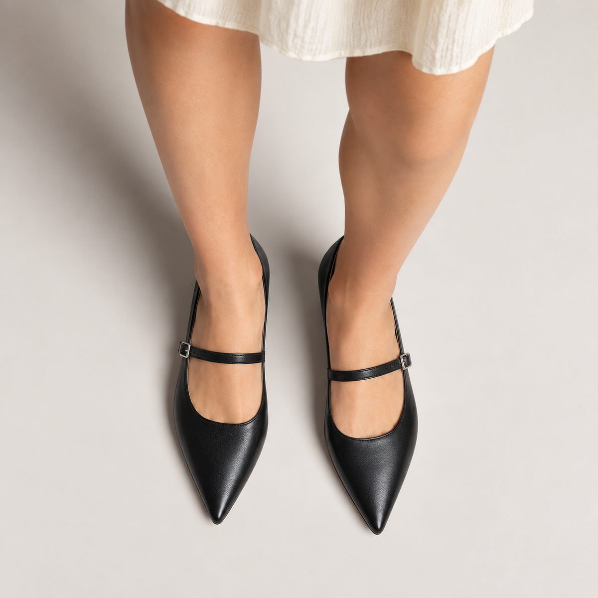 Womens Mary Jane Buckle Leather Ballet Flats side view - Mary Jane ballet flats UK