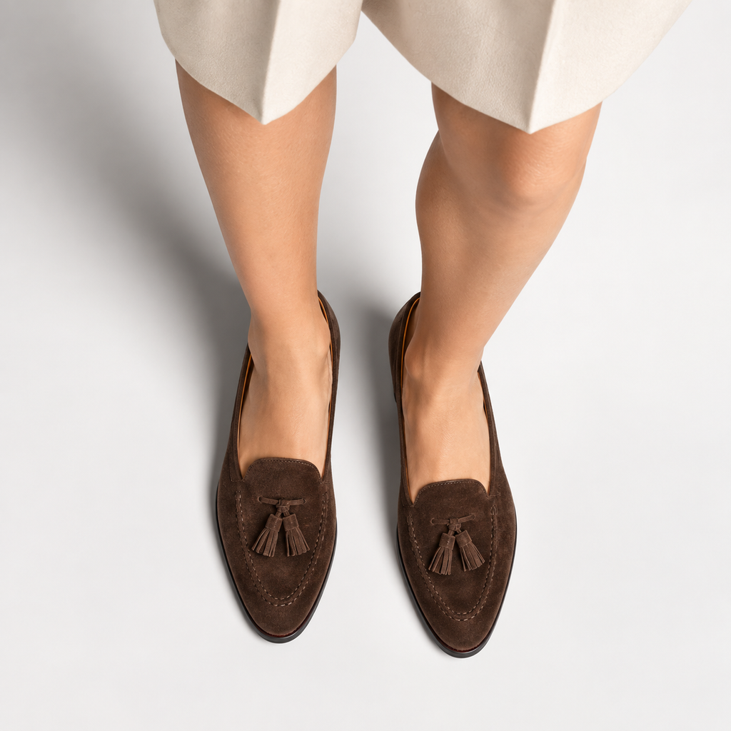 Womens Tassel Suede Comfort Loafers side view - women's suede loafers UK