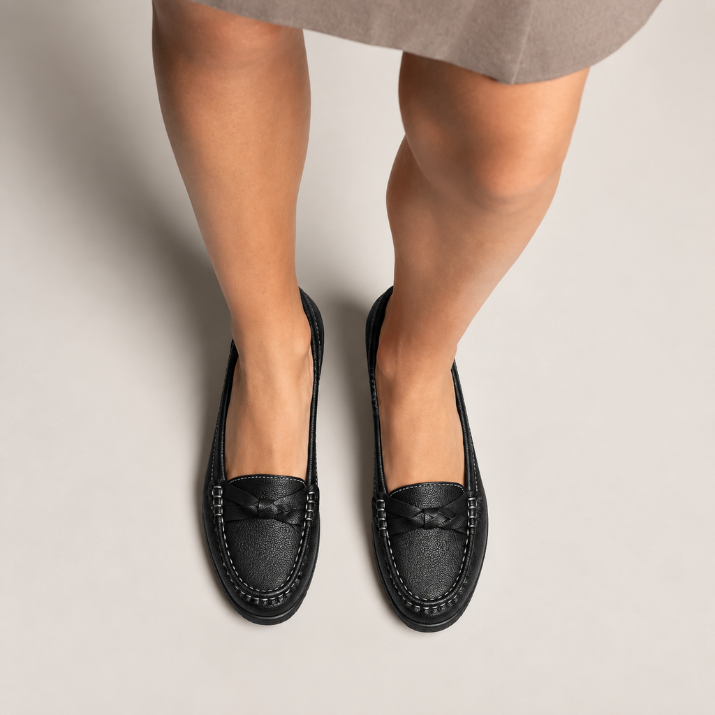 Womens Leather Round Toe Casual Loafers side view - women's leather loafers UK