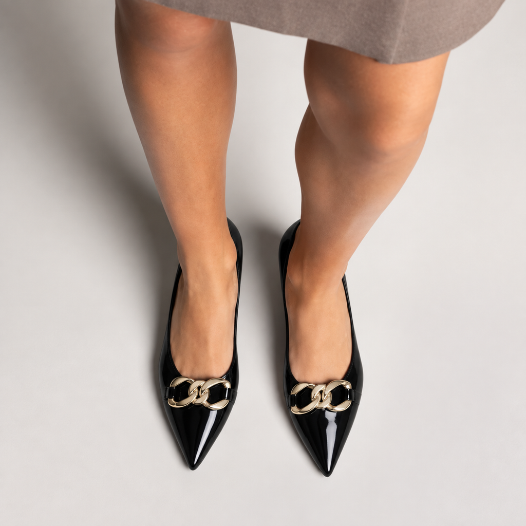 Womens Pointed Toe Metal Buckle Ballet Flats side view - women's ballet flats UK