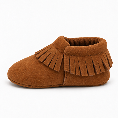 Baby Bow Comfort Non Slip Ballet Flats side view, soft baby moccasin with fringe and flexible sole