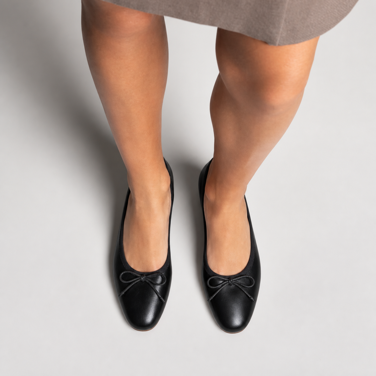 Womens Leather-Look Bow Ballet Flats worn view - ladies flat shoes UK