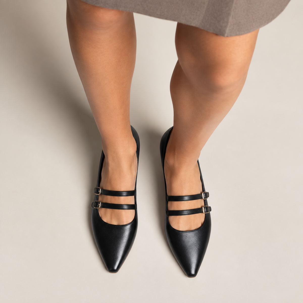 Womens Pointed Toe Strap Ballet Flats side view - womens pointed toe flats UK