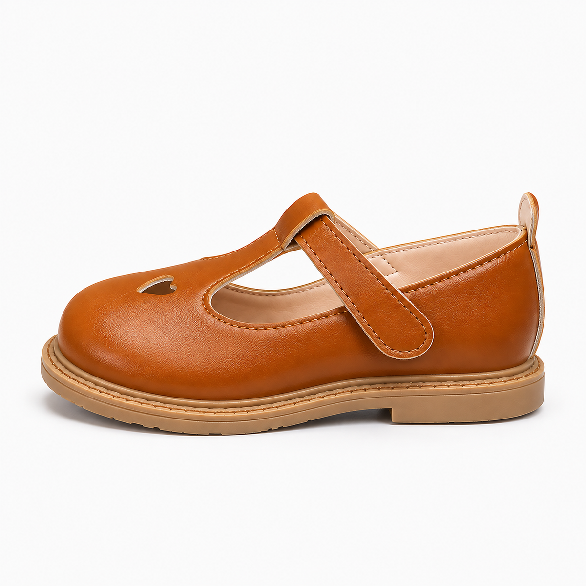 Kids Strappy Woven Leather Ballet Flats Brown side view - kids leather ballet flats with tan sole