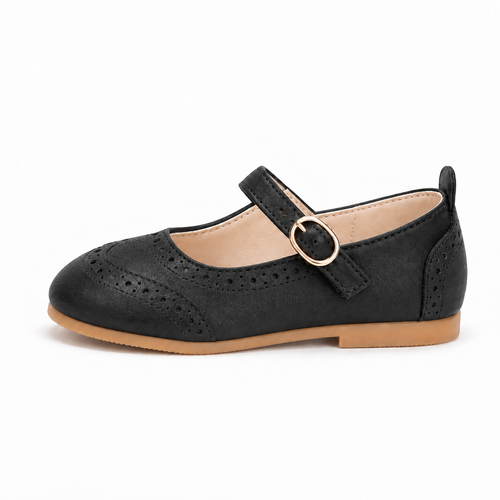 Black Kids Brogue Mary Jane Ballet Flats side view - kids Mary Jane shoes UK