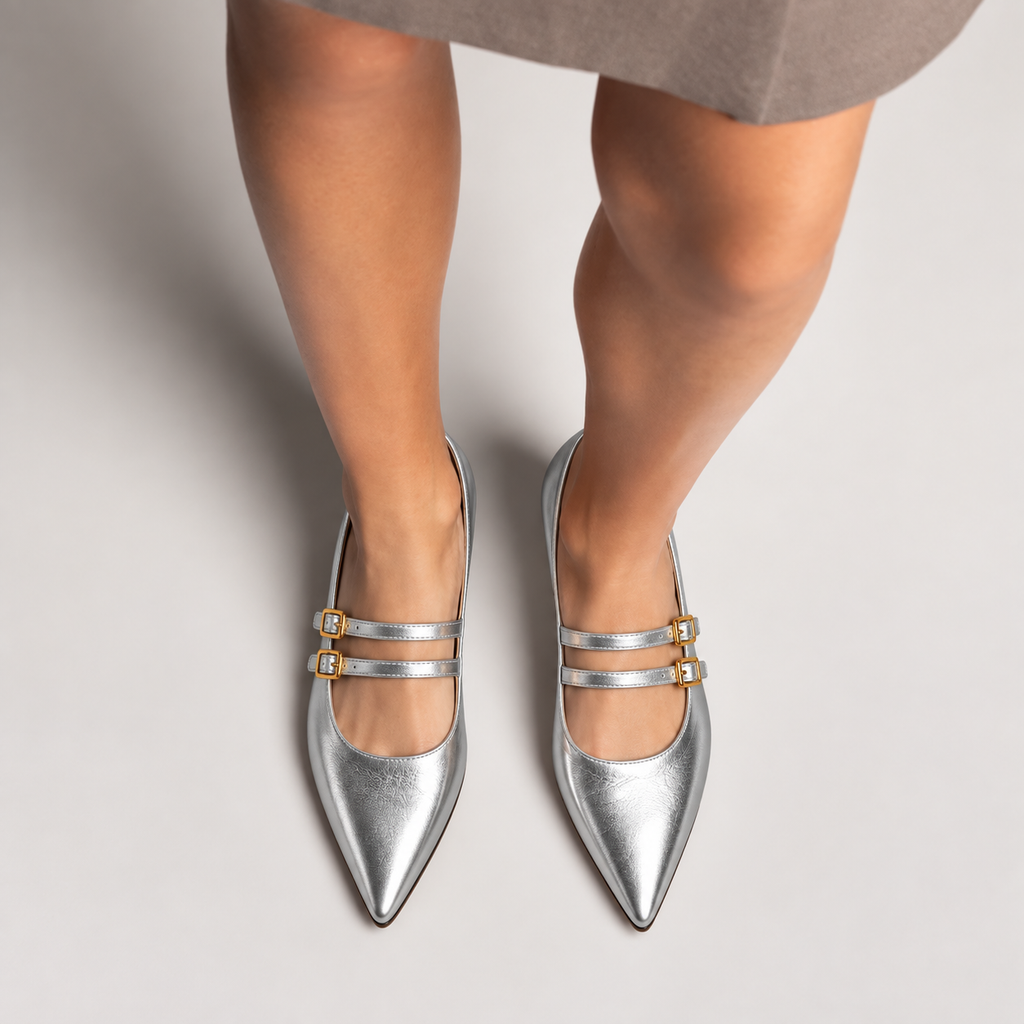 Womens Silver Leather Loafers side view - silver loafers women UK