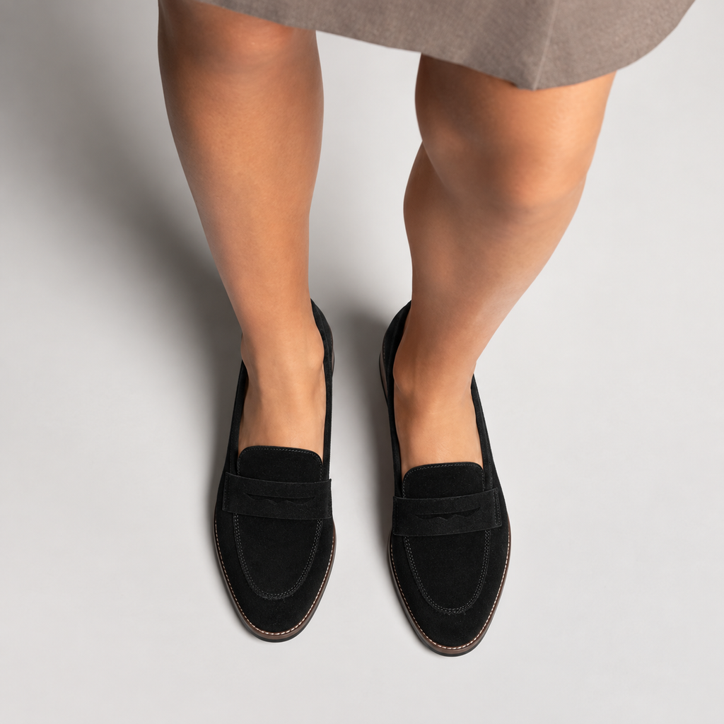 Womens Suede Leather Retro Loafers side view - women's suede loafers UK