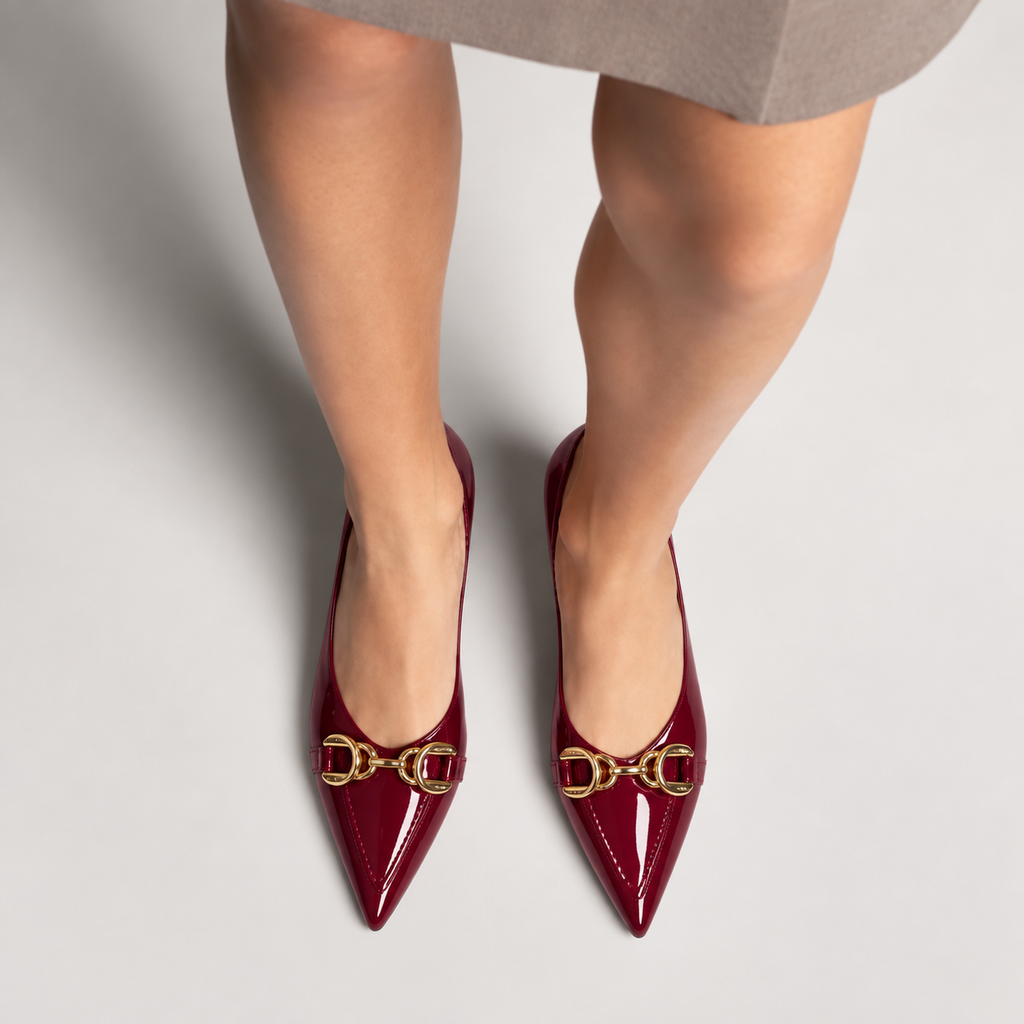 Womens Metal Buckle Ballet Flats side view - women's ballet flats UK