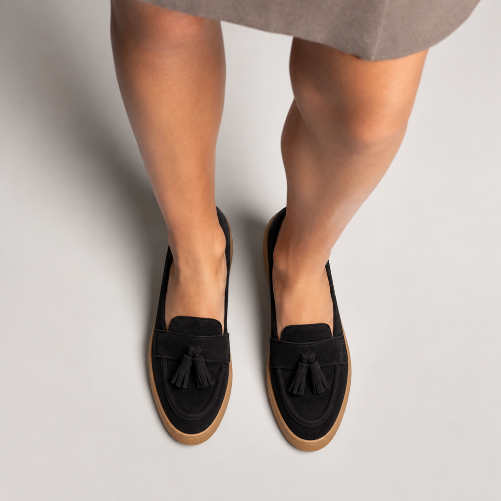 Womens Suede Leather Retro Everyday Loafers side view - women's suede loafers UK