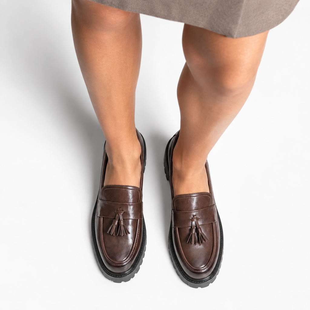 Womens Leather Tassel Loafers side view - women's leather loafers UK