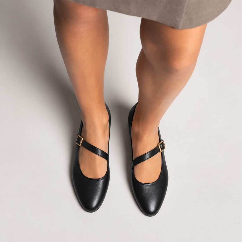 Womens Round Toe Black Ballet Flats side view - women's ballet flats UK