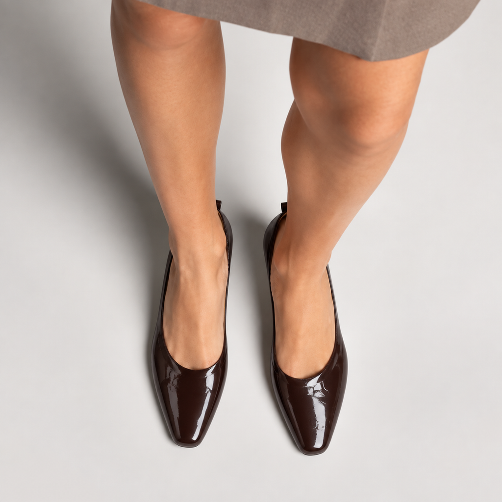 Womens Patent Leather Square Toe Ballet Flats side view - women's ballet flats UK