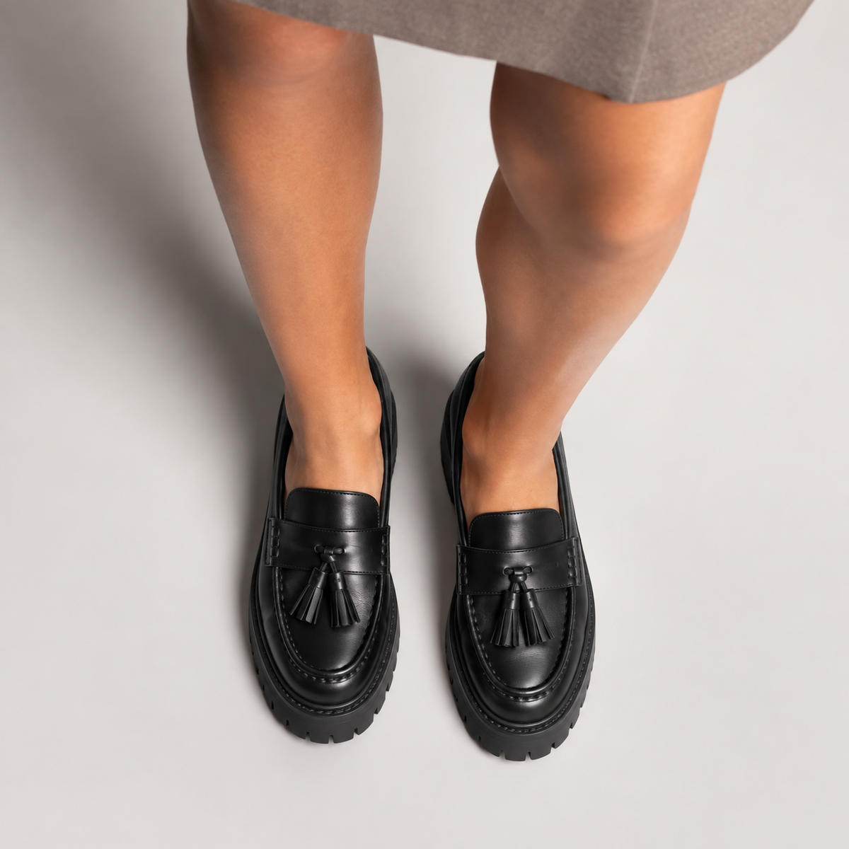 Womens Tassel Platform Black Loafers side view - women's loafers UK