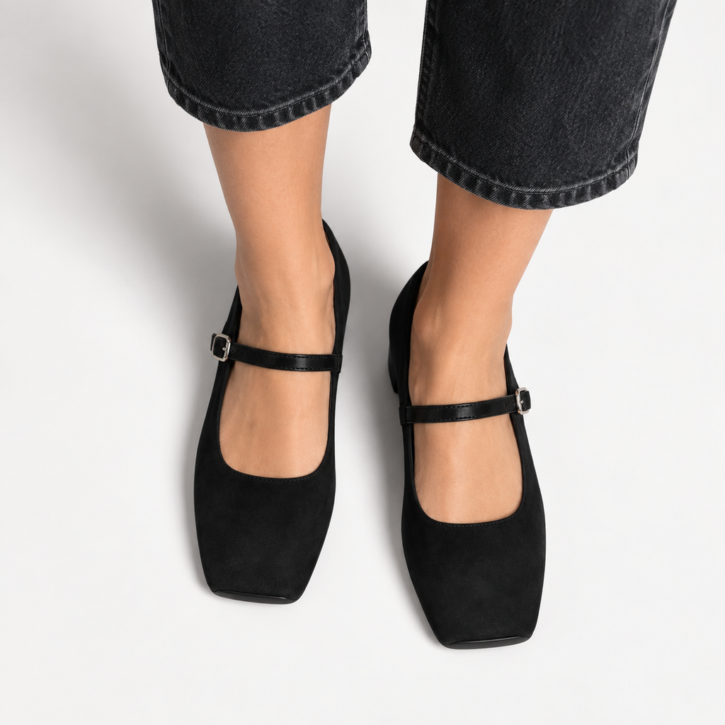 Womens Block Heel Mary Jane Flats side view - womens Mary Jane flats UK