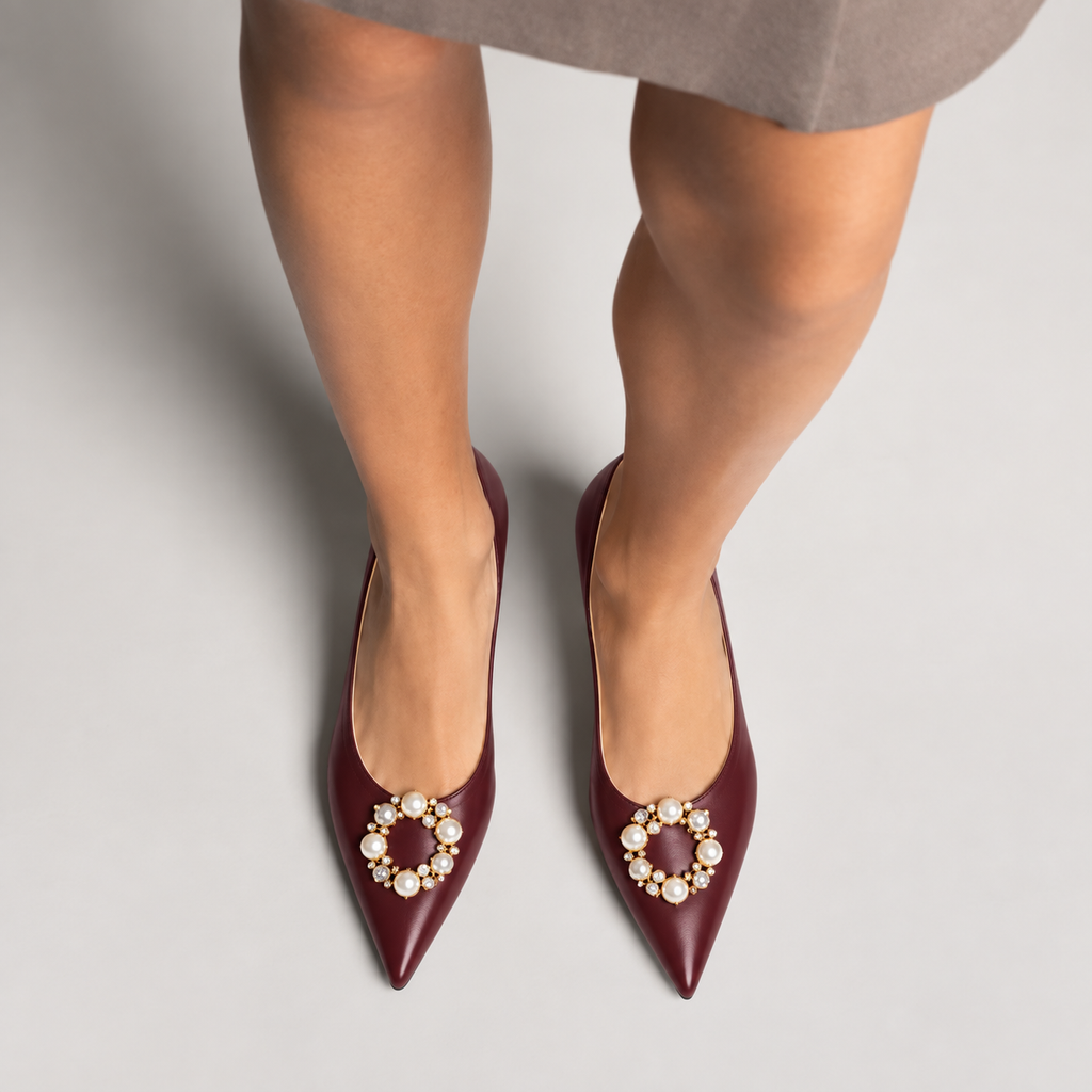 Womens Pearl Crystal Ballet Flats side view - women's ballet flats UK