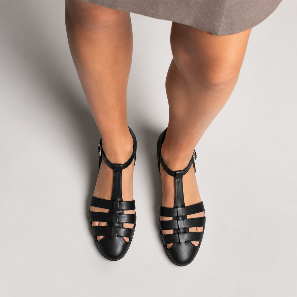 Womens Closed Toe Ankle Strap Ballet Flats side view - ladies ballet flats UK