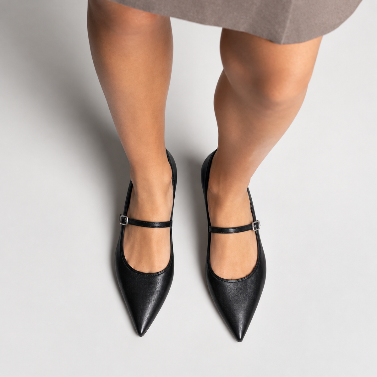 Womens Mary Jane Pointed Toe Ballet Flats side view - Mary Jane ballet flats UK