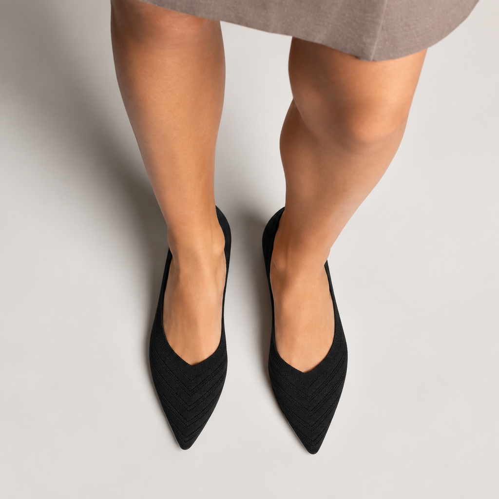 Womens Pointed Toe Knit Ballet Flats side view - women's ballet flats UK