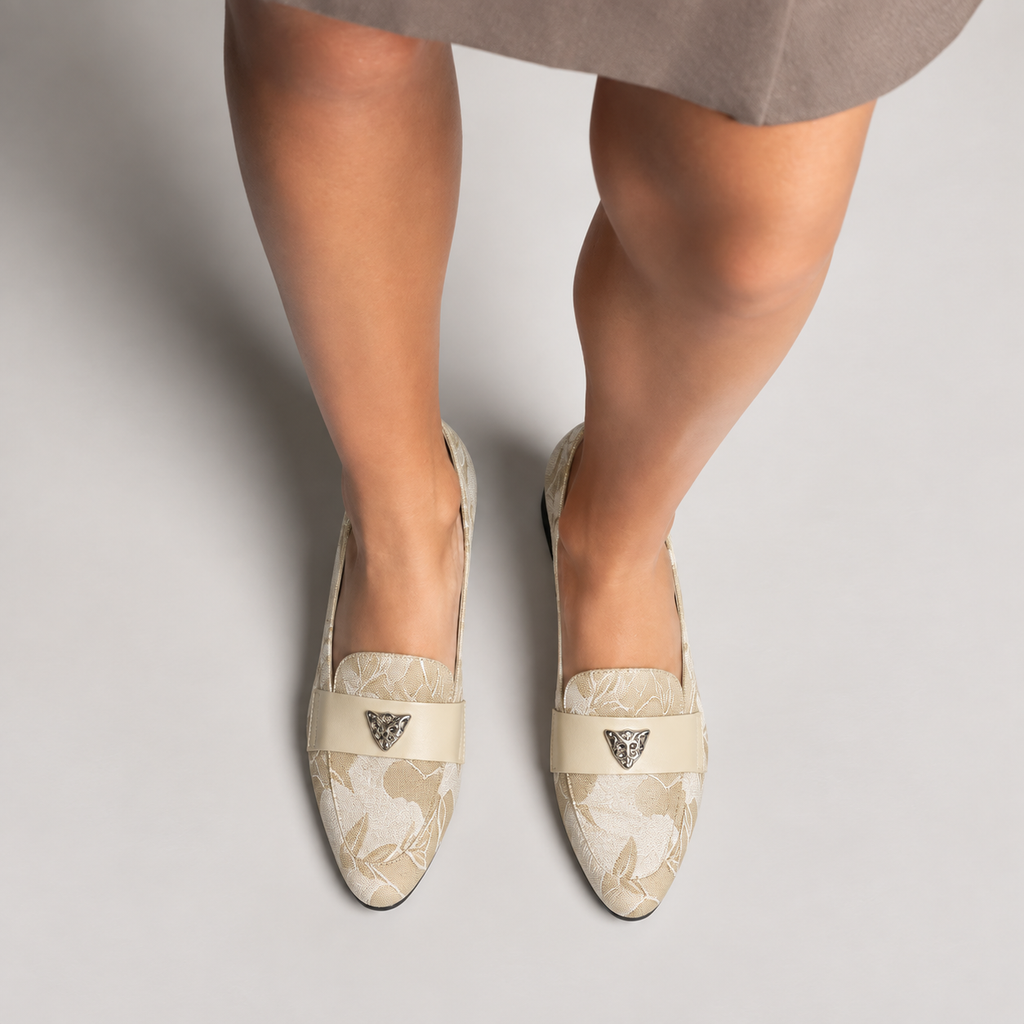 Womens Floral Pattern Loafers side view - womens loafers UK