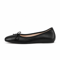 Black Womens Leather-Look Bow Ballet Flats side view - ballet flats UK