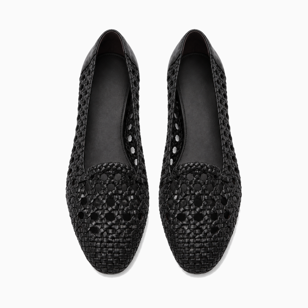 Womens Leather Woven Ballet Flats detail view - women's ballet flats UK