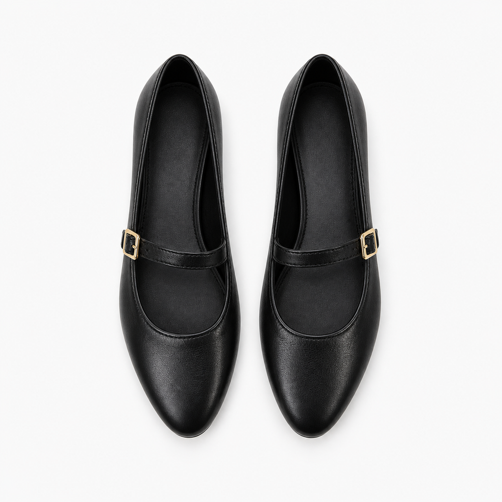Womens Round Toe Black Ballet Flats detail view - women's ballet flats UK
