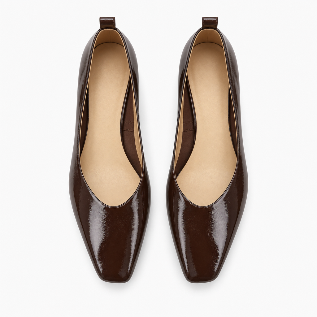 Womens Patent Leather Square Toe Ballet Flats detail view - women's ballet flats UK