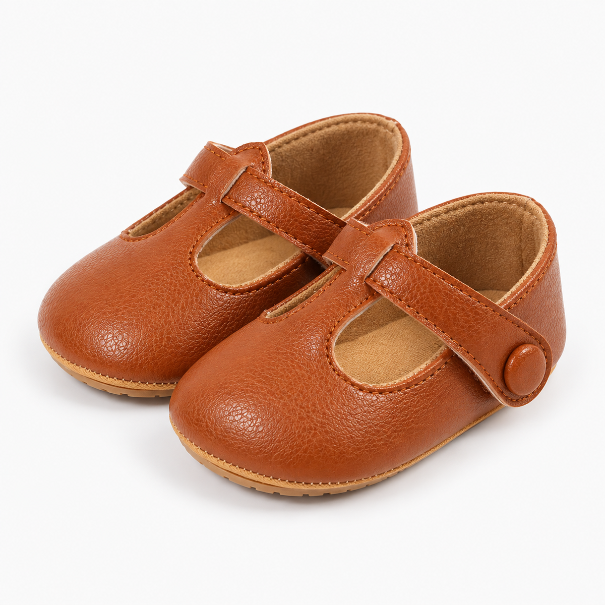 Brown baby bow leather princess ballet flats pair, premium baby Mary Jane shoes