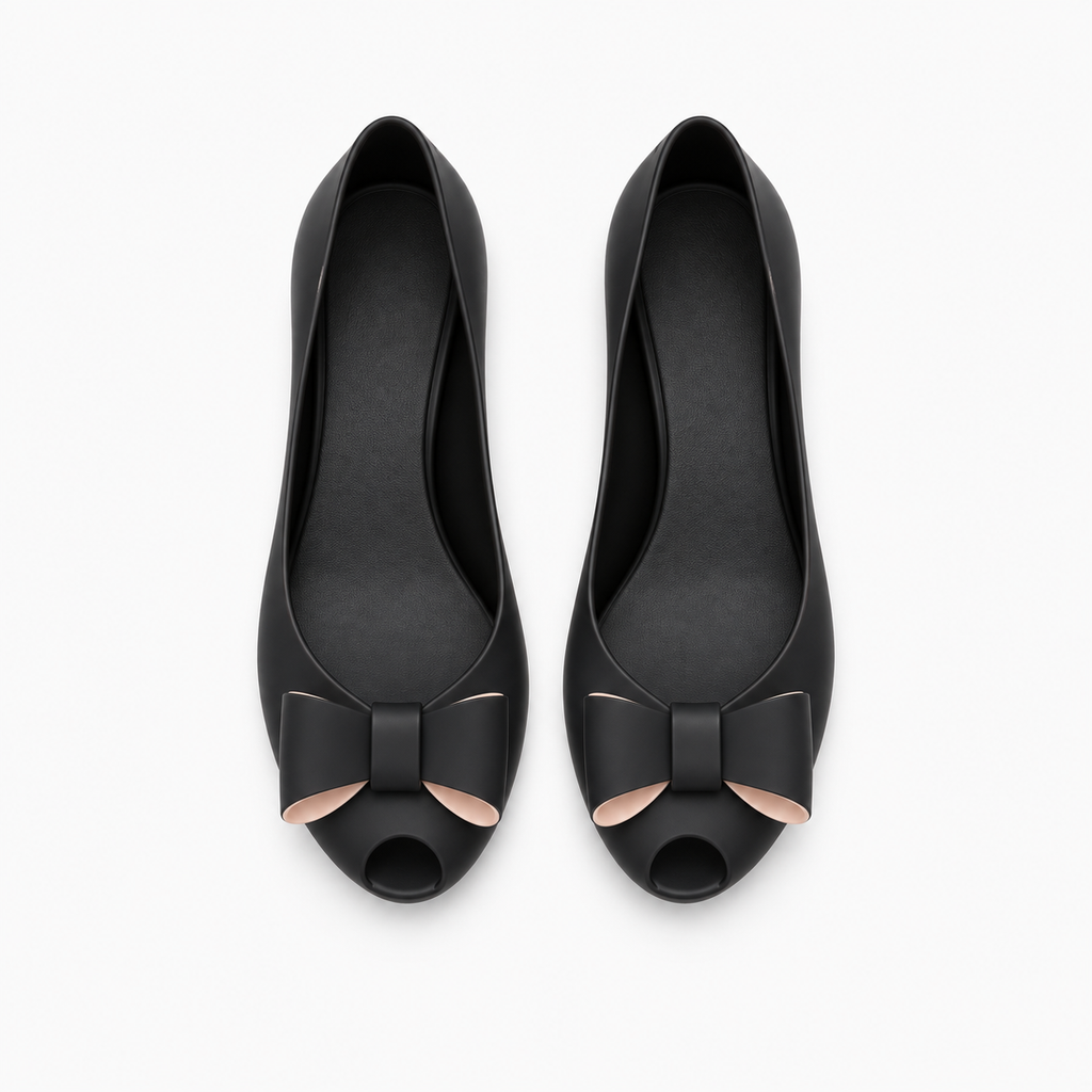 Womens Bow PVC Ballet Flats detail view - women's ballet flats UK