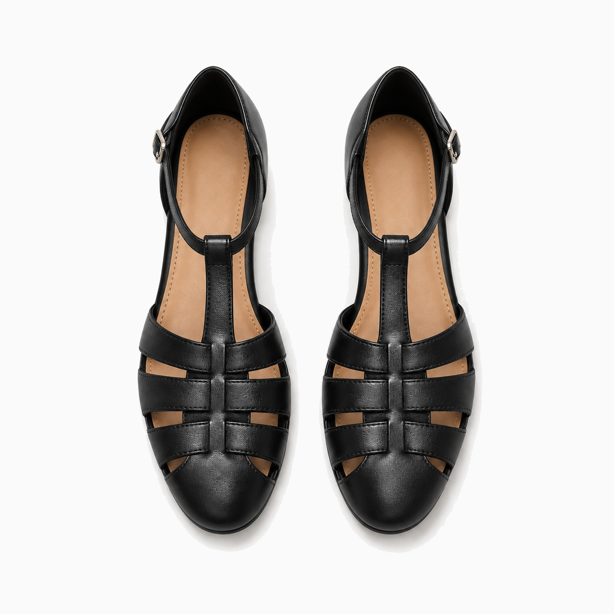 Womens Closed Toe Ankle Strap Ballet Flats cut-out detail - ladies ballet flats UK
