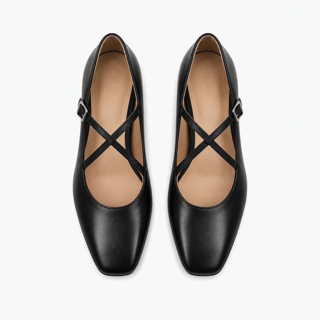Womens Cross Strap Mary Jane Flats front view - ladies flat shoes UK