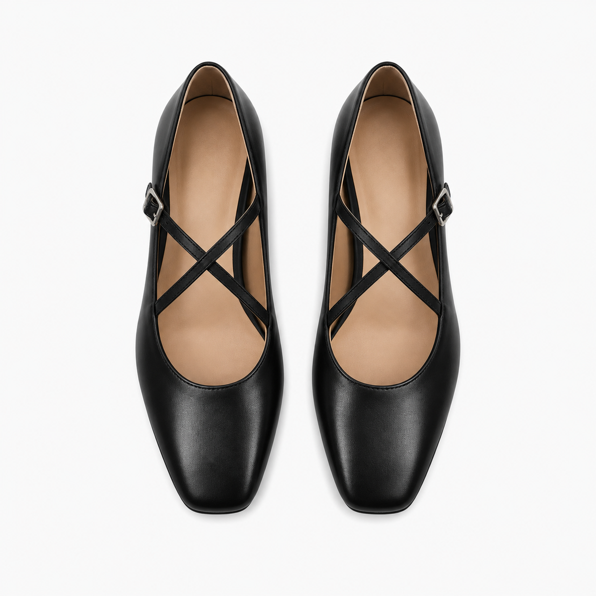 Womens Cross Strap Mary Jane Flats front view - ladies flat shoes UK