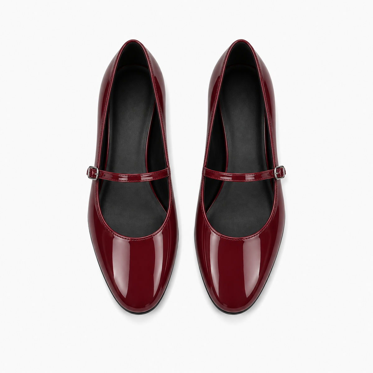 Burgundy Patent Leather Mary Jane Heels front angle - mary jane heels UK